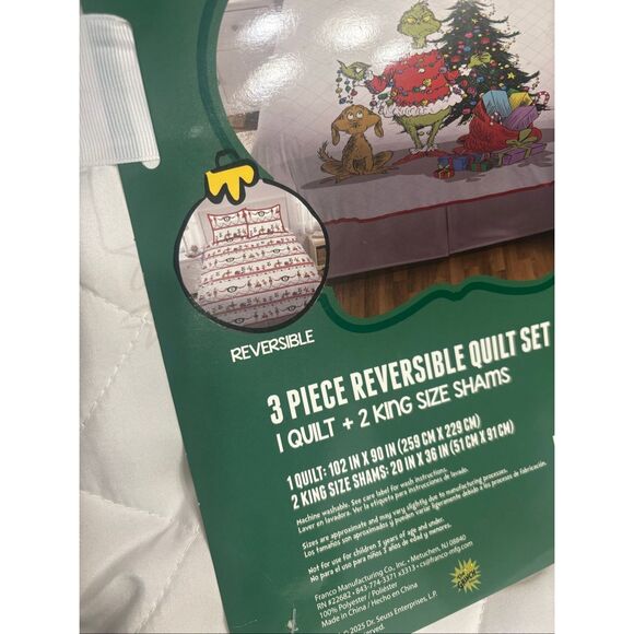 The Grinch 3 Piece Reversible King Size Christmas Comforter With 2 Shams NWT - Picture 5 of 9